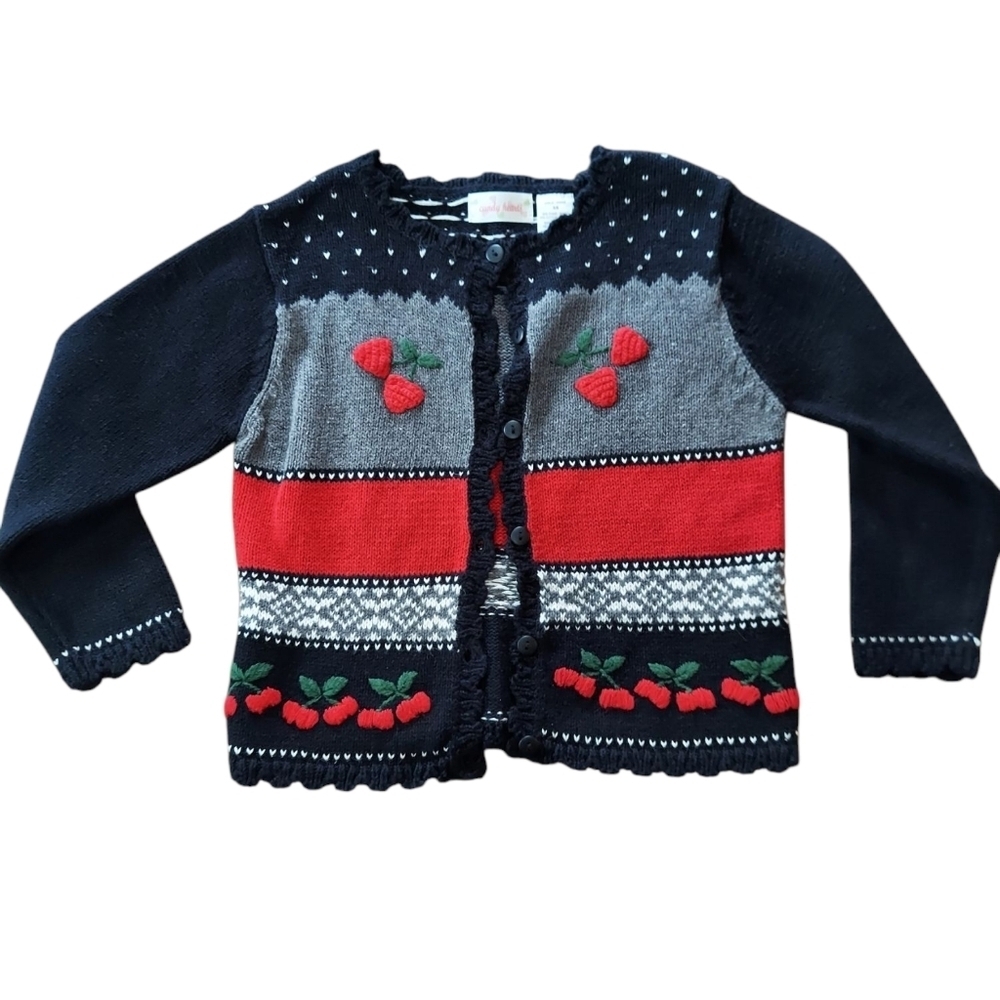 Candy Hearts Cherry and Strawberry Embroidered Button Front Sweater Cardigan